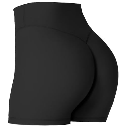 Sunzel Women's Biker Shorts with Hidden Scrunch, High Waisted Butt Lifting Gym Workout Yoga Running Shorts with Tummy Control 4' Inseam Black Medium