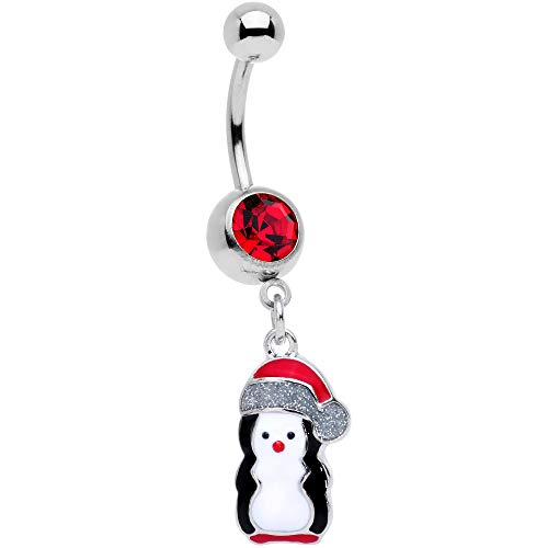 Body Candy Womens 14G 316L Steel Navel Ring Piercing Red Accent Penguin Holiday Dangle Belly Button Ring