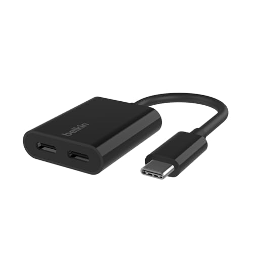 Belkin RockStar USB-C Audio + Charge Adapter, Headphone Adapter w/ USB-C 60W Power Delivery Fast Charging for iPhone, iPad Pro, Galaxy, Note, Google Pixel, LG G6, Sony Xperia, OnePlus, & More - Black