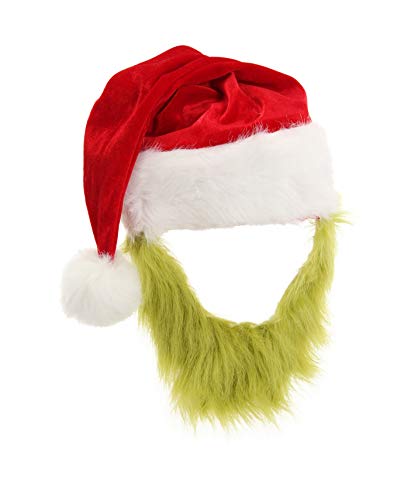 Dr. Seuss The Grinch Plush Santa Costume Hat with Beard Standard Green,red