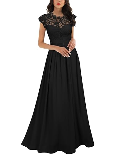 Miusol Women's Formal Floral Lace Evening Party Maxi Dress (X-Large, Black)