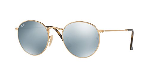 Ray-Ban RB3447N Round Flat Lens Sunglasses, Gold/Grey Flash, 47 mm