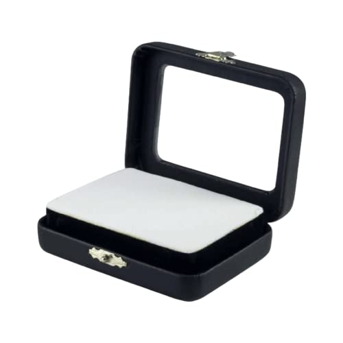Novel Box Black Leatherette Glass Top Gem Box Loose Stone Jewelry Case Display with ClaspReversible Pad - White & Black