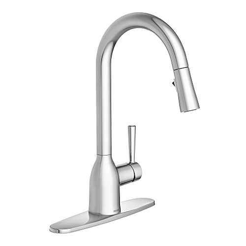 Moen Adler Chrome One-Handle High Arc Kitchen Sink Faucet with Power Clean, Modern Kitchen Faucet with Pull Down Sprayer, 87233