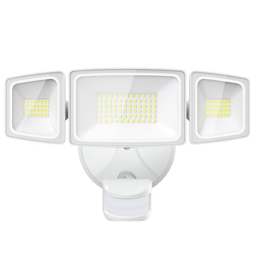 Onforu 65W LED Flood Light Motion Sensor Outdoor, 6500lm LED Security Light with Three Head, IP65 Waterproof LED Exterior Floodlight, 6500k Wall Light for Entryways Stairs Yard Garage
