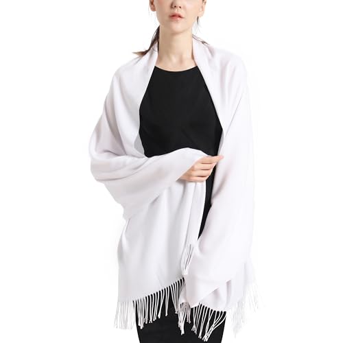 vimate Pashmina Shawls and Wraps, Women White Bridesmaid Pashmina Scarfs and Shawls for Wedding Bridal(White)