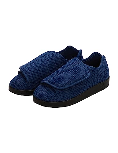 Silvert's Adaptive Clothing & Footwear Men’s Double-Extra Wide Slip-Resistant Slippers for Seniors - Navy/Black 13