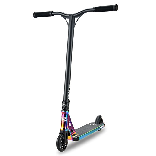 Xspec Rainbow Neo Chrome Pro Stunt Kick Scooter, Unique Oil Slick Anodized Design, Aluminium with BMX Handlebars Reinforced Aluminium Wheels and Fork