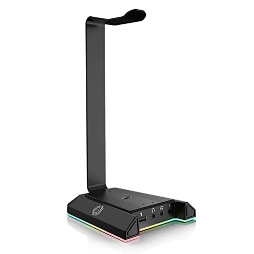 Headset Stand, Headsets Holder with 7.1 Surround Sound & RGB Light, Gaming Headset Stand with USB & 3.5mm Port, Headphone Stand Perfect Gaming Accessories Gifts for Gamer, Suitable for Most Headphones