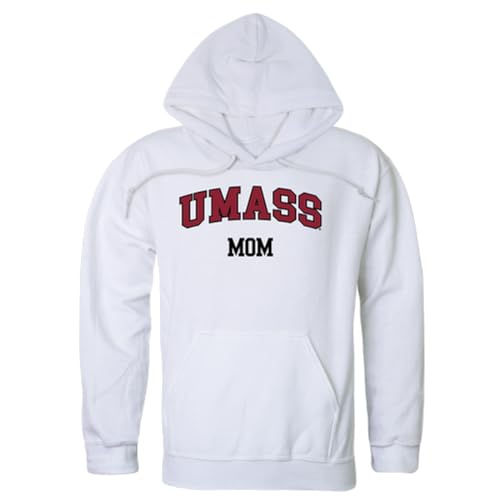 W Republic UMASS University of Massachusetts Amherst Minuteman Mom Fleece Hoodie Sweatshirts - White, Small