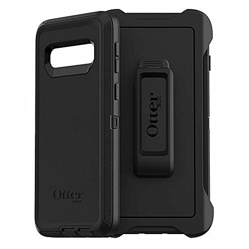 OtterBox Galaxy S10 Defender Series Case - BLACK, rugged & durable, with port protection, includes holster clip kickstand
