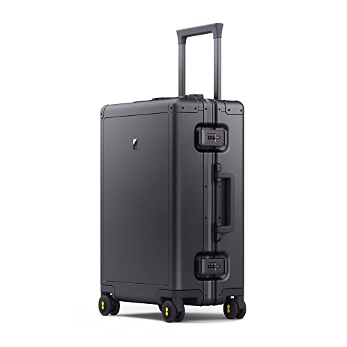 LEVEL8 Gibraltar Carry on Luggage, 20' Aluminum Luggage Hardside Suitcase Zipperless Luggage with TSA Lock, 8 Spinner Wheels - Dark Grey