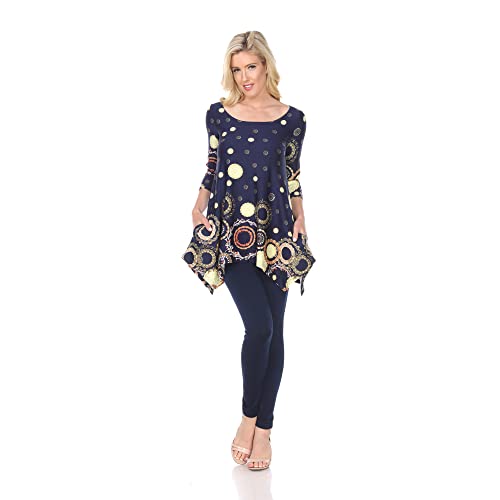 white mark Erie Tunic Top with Side Pockets & Shark Bite Hemline Navy