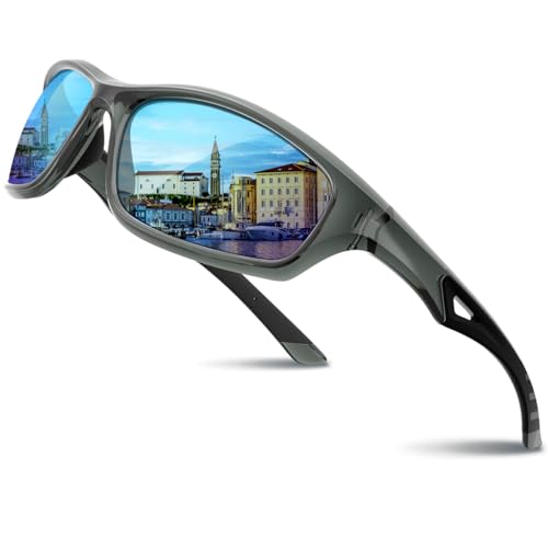 RIVBOS Sunglasses for Men Women Polarized UV Protection Sports Fishing Cycling Running RB831-Transparent Grey Ice Blue Lens