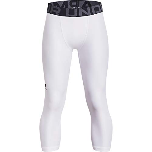Under Armour Boys Heatgear Armour 3/4 Leggings , White (100)/Black , Large