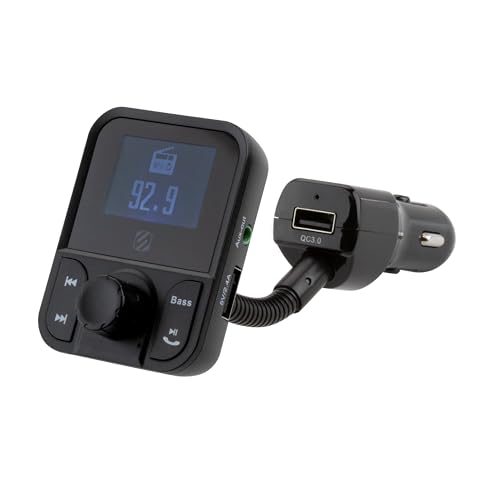 Scosche SBTFM1-XCES0 Select Bluetooth 5.0 Car Kit FM Transmitter with Adjustable Neck, LCD Display Screen, and Dual Charging Ports Small