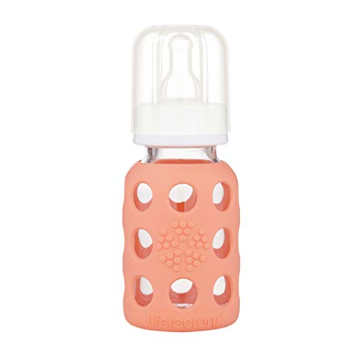 Lifefactory Glass Baby Bottle with Stage 1 Nipple and Protective Silicone Sleeve Cantaloupe, 4 Oz