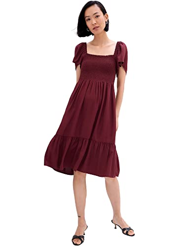 GAP Womens Short Sleeve Square Neck Midi Casual Dress, Cherry Oak, Large Tall US