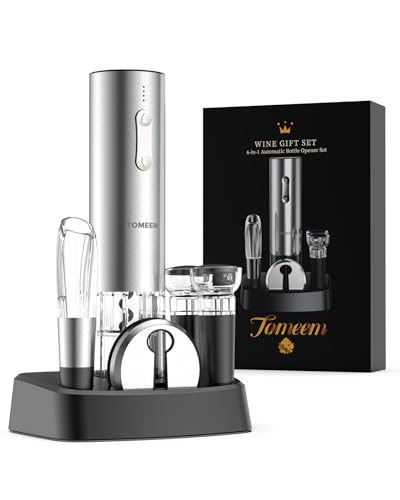Electric Wine Opener Set - Rechargeable Wine Bottle Opener with Vacuum Stoppers,Wine Pourer, Foil Cutter,and Storage Stand - Ideal Wine Accessories & Wine Gift Set for Wine Lovers