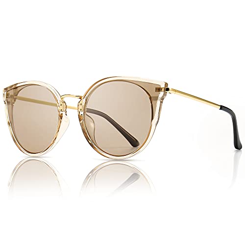 SUNGAIT Oversized Vintage Polarized Cat Eye Sunglasses for Women UV400(Transparent Brown Frame/Polarized Light-Brown Lens) SGT969 TMCKC