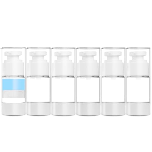 GIVITASOT 0.5 OZ/15ML Airless Pump Bottles, 6 Pack Lotion Dispenser Travel Size Pump Bottles, Vacuum Cosmetic Travel Bottle for Lotion, Creams, Foundation, Cosmetic, with Labels, Wooeden Stick