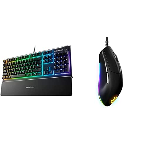 SteelSeries Apex 3 RGB Gaming Keyboard – 10-Zone RGB Illumination – IP32 Water Resistant – Premium M with Rival 3 Gaming Mouse