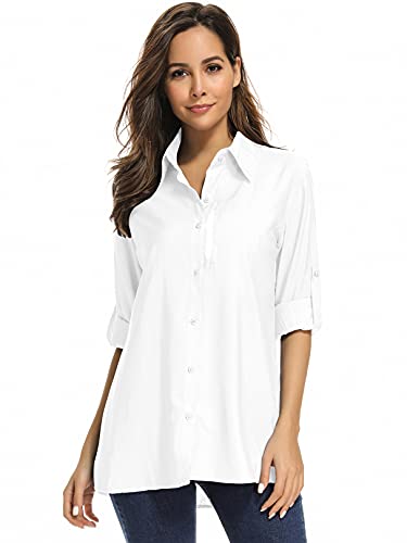 Women's UPF 50 Long Sleeve Sun Protection Shirts Quick Dry Outdoor Fishing Hiking Travel Shirt (5019 White, Medium)