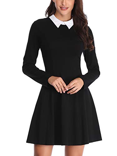 FENSACE Nun Costume Casual Fit And Flare Wednesday Addams Dress Halloween Dress Madeline Costume(Black,Small)