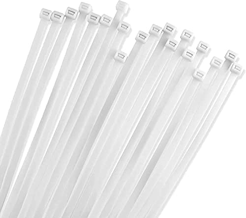 12' White Zip Cable Ties (100 Pack), 40lbs Tensile Strength, Heavy Duty, Self-Locking Premium Nylon Cable Wire Ties for Indoor and Outdoor by Bolt Dropper (White)