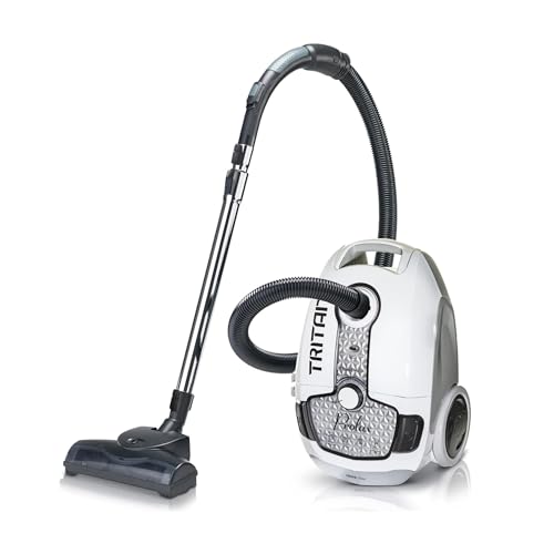 Prolux Tritan Bagged Canister Vacuum Cleaner, HEPA Filtration, Complete Home Care Tool Kit, Pet Hair Removal, Adjustable Power Setting, White