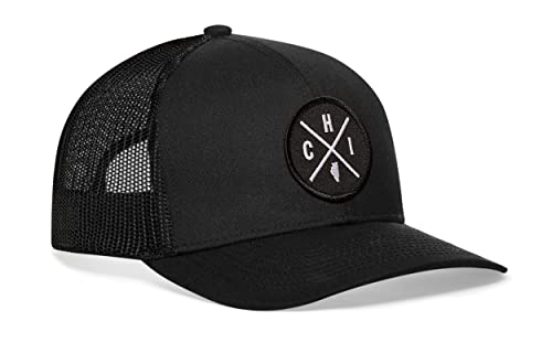 HAKA CHI City Trucker Hat, Chicago Hat for Men & Women, Adjustable Baseball Hat, Mesh Snapback, Sturdy Outdoor Black Golf Hat (Black)