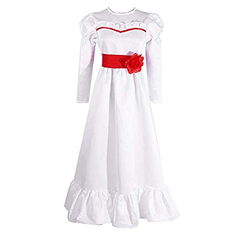 Mocona Women's Annabelle Role Play Costume Horror Scary Party White Dress (Small, White)