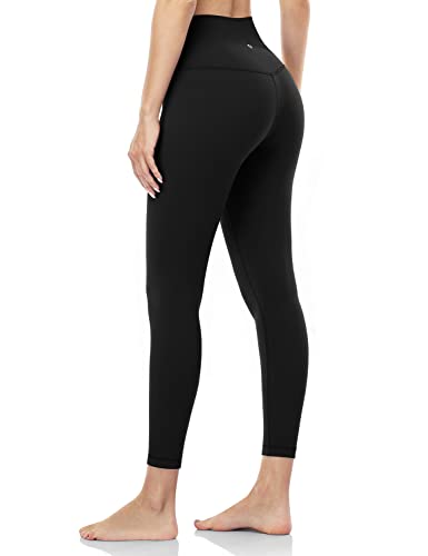 HeyNuts Pure&Plain 7/8 High Waisted Leggings for Women, Athletic Compression Tummy Control Workout Yoga Pants 25'' Black S(4/6)