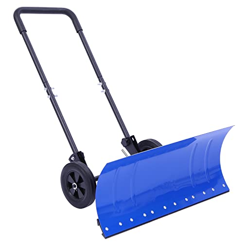 Ohuhu Snow Shovel for Driveway: 2024 Upgraded Heavy Duty Adjustable Angle Wheeled Metal Snow Shovels with 30'x12' Large Blade for Snow Removal, Snow Pusher with Wheels Efficient Remove Tool