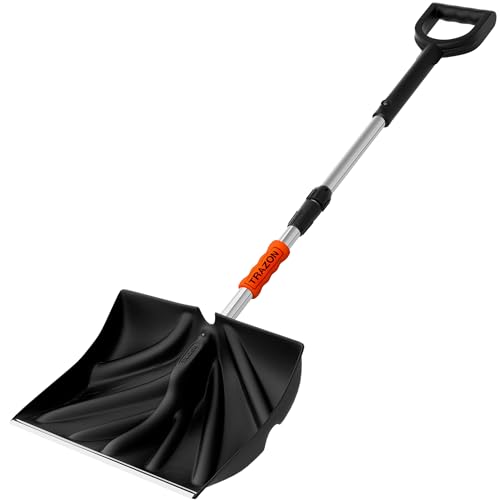 Snow Shovel for Driveway Car Home Garage - Portable Folding Snow Shovel with Retractable Ergonomical Handle and Large Capacity for Snow Removal - Heavy Duty Metal Collapsible Shovel Removal (Black)