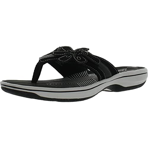 Clarks Women's Brinkley Flora Flip-Flop, Black Synthetic, 9