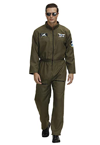 Men's Flight Suit Costume Pilot Jumpsuit Air Force Military 80s Costumes Cosplay Green Large