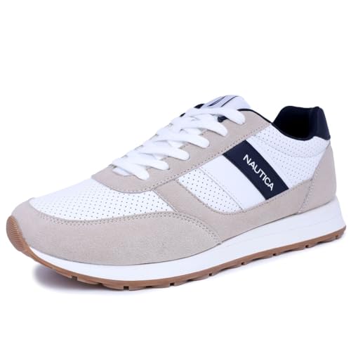 Nautica Men's Casual Lace-Up Fashion Sneakers Oxford Comfortable Walking Shoe-Outfall Perf-White-12