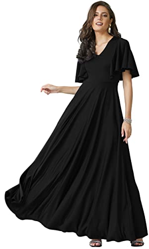 KOH KOH Plus Size Womens Short Sleeve Ruffle Elegant Modest Dressy Wedding Guest Prom Bridesmaid Cocktail Party Flowy Long Tall Formal Maxi Dress Dresses Gown Gowns, Black 2XL 18-20