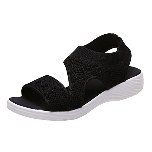 Platform Wedge Sandals for Women, Open Toe Ankle Strap Flats Wedges Comfy Walking Casual Strappy Slip on Sandals 01_Black, 6.5