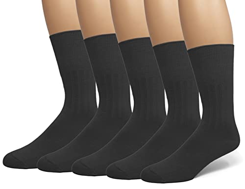 EMEM Apparel Men's Big and Tall King Size Diabetic Circulatory Non-Binding Top Loose Top Casual Dress Crew Mid Calf Cotton Seamless Toe Hosiery Socks 5-Pack Black 13-15