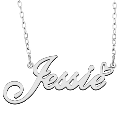RONKAHSHOW Jessie Custom Name Necklace Customized Personalized Pendant Name Necklace with Heart Name Necklace for Women Best Gift for Girl Birthday Mother’Day Christmas Wedding Silver
