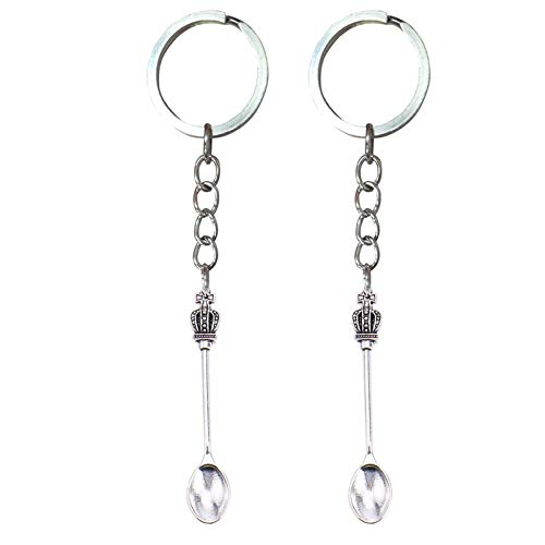 Lmbros Snuff Spoon Keychain Mini Crown Teaspoon, King Queen Crowned Pendant Necklace Key Ring for Birthday Silver