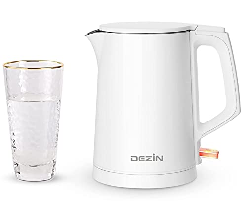 Dezin Electric Kettle, 0.8L Portable Travel Kettle with Double Wall Construction, Stainless Steel Electric Tea Kettle for Business Trip, Small Electric Kettle with Auto Shut-Off, White (Without Cup)