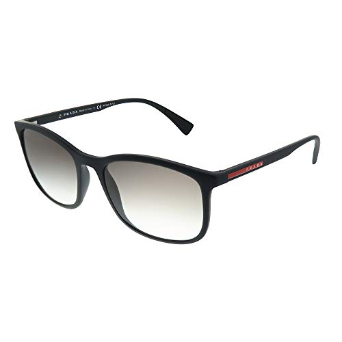 Prada PS 01TS DG00A7 Black Rubber Plastic Rectangle Sunglasses Grey Gradient Len