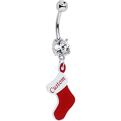 Body Candy Steel Customizable Red Christmas Stocking Personalized Name Dangle Belly Ring