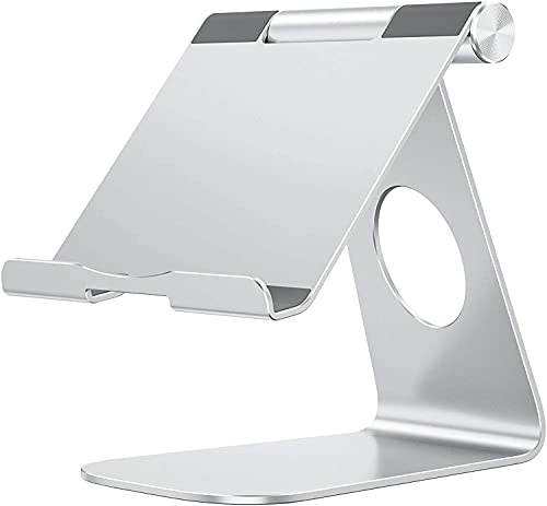 OMOTON Tablet Stand Holder Adjustable, T1 Desktop Aluminum Tablet Dock Cradle Compatible with iPad Air/Mini, iPad 10.2/9.7, iPad Pro 11/12.9/13, Samsung Tab and More Up to 13 inch, Silver