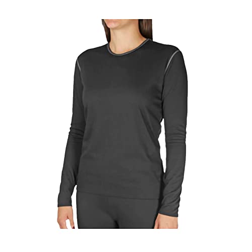Hot Chillys Women's Pepper Bi-Ply Crewneck Midweight Relaxed Fit Base Layer Top, Black, L