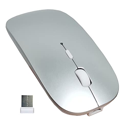 SUNGI Bluetooth Mouse, Rechargeable Wireless Mouse Dual Mode(Bluetooth 5.0+USB),Silent Slim with Adjustable DPI Computer mice for Laptop,Tablet,PC,MacBook,OS Android,Windows(Silver)