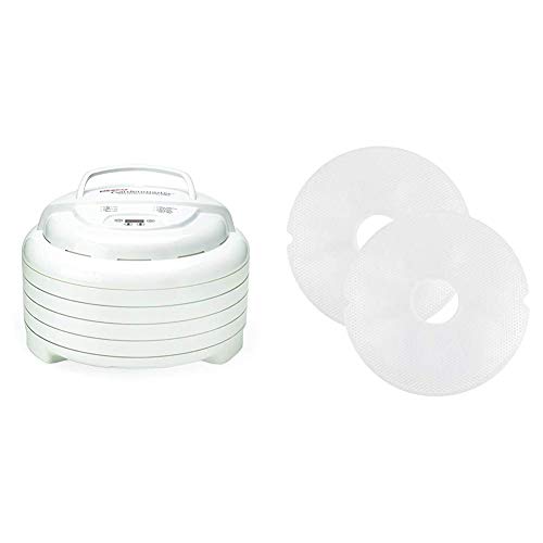 NESCO FD-1040 Gardenmaster Digital Pro dehydrator, For Jerky and Snacks, White & NESCO LM-2-6 Round Plastic Mesh 13 1/2' Clean-A-Screens, for Dehydrators, 2 Pack